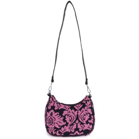 ASTRID Pink/Black Jacquard Fabric  With PU  Handle Bag.