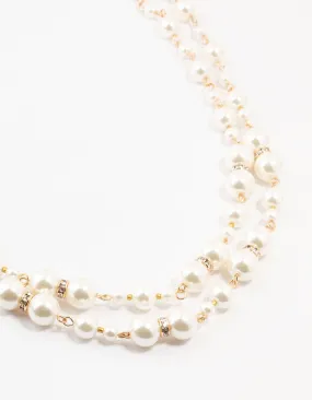 Beaded Metallic Pearl Layered Necklace