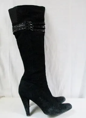 CALVIN KLEIN WAVERLY Leather Suede Knee High Goth BOOT Shoe BLACK 10