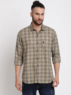 Cantabil Cotton Checkered Brown Full Sleeve Casual Shirt for Men with Pocket