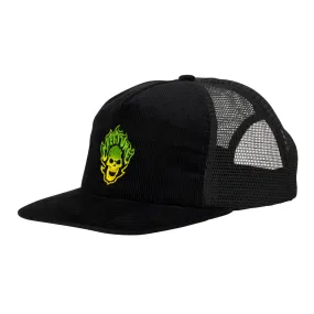 Creature Bonehead Flame Mesh Trucker Mid Profile Hat Black