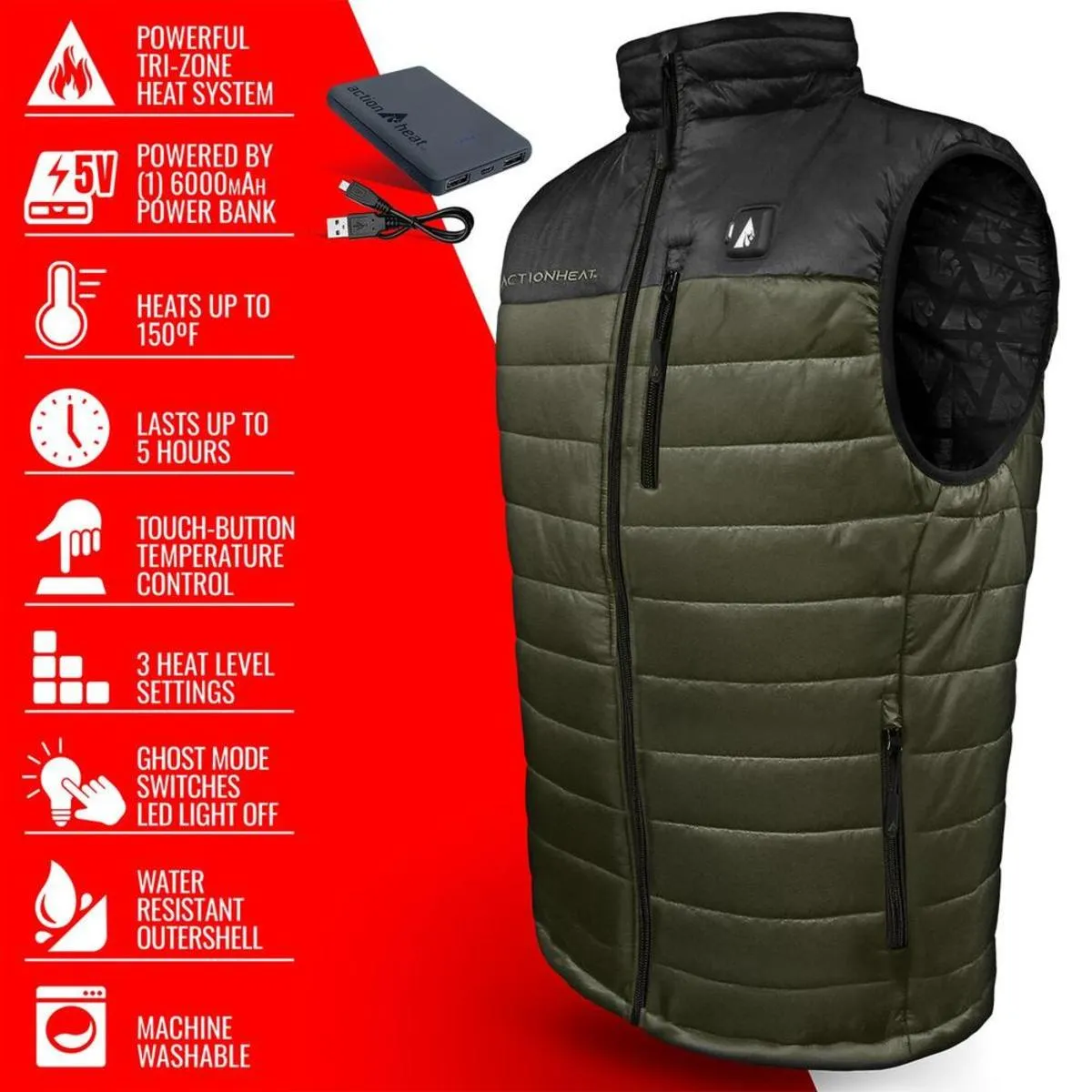 Open Box ActionHeat 5V Men's Pocono Insulated Puffer Heated Vest