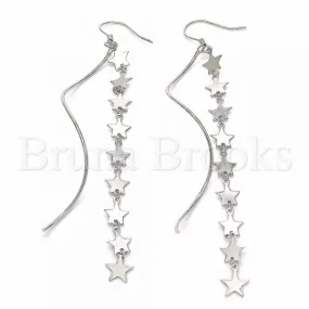 Sterling Silver 02.367.0009 Long Earring, Star Design, Polished Finish, Rhodium Tone