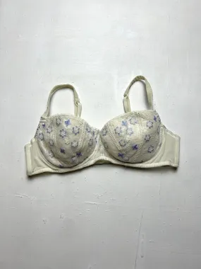 White cream lace balcony floral print vintage bra (95D)